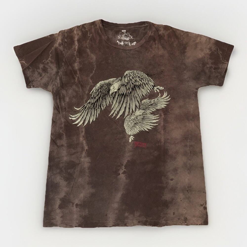 Y2K Levis Men L Brown Eagle Tie Dye T-shirt Short Sleeve Graphic Grunge 20x27